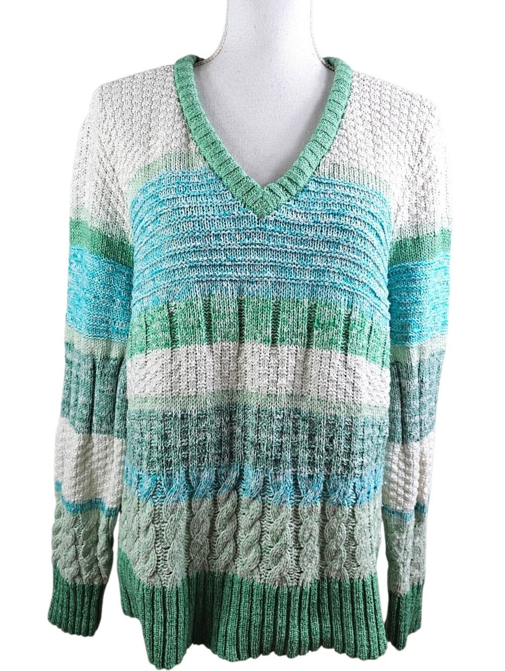 CAbi Mixed Stitch V Neck Striped Pastel Sweater XL - Picture 2 of 7